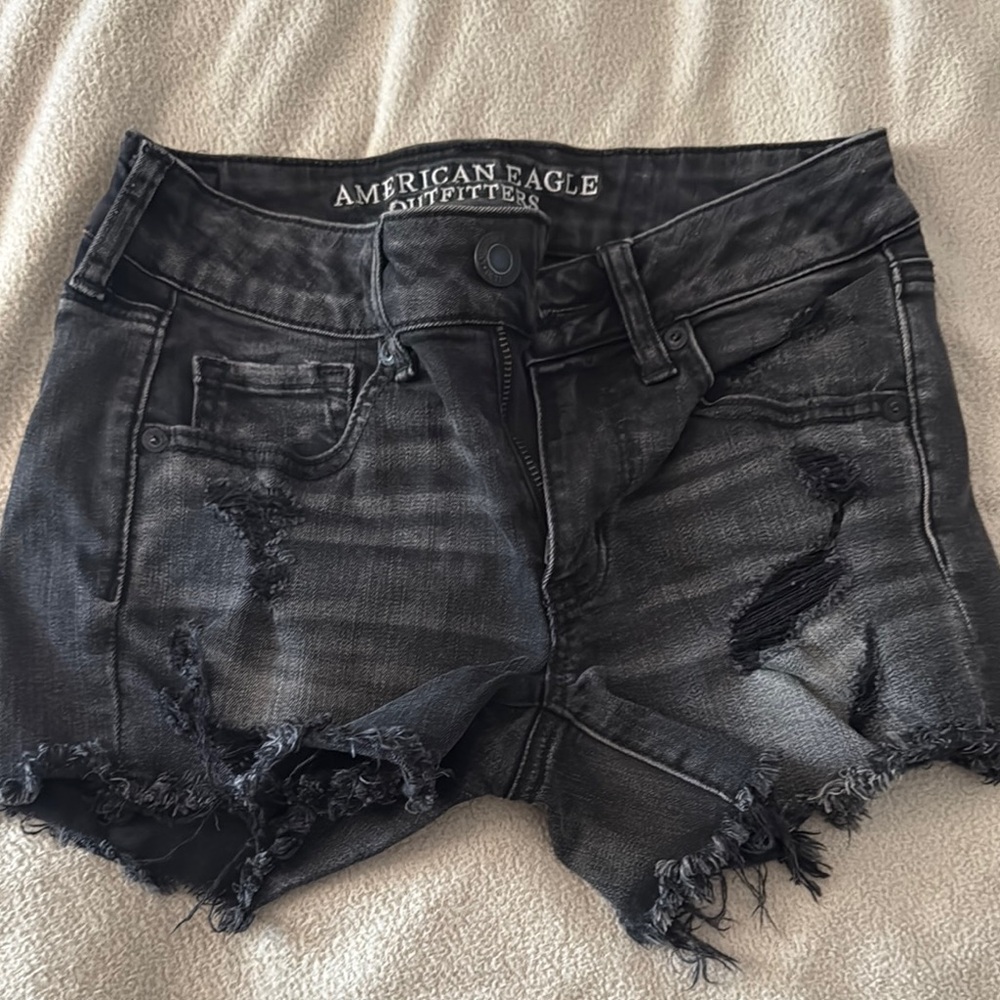 American Eagle Outfitters Black Jean Shorts Distressed Style